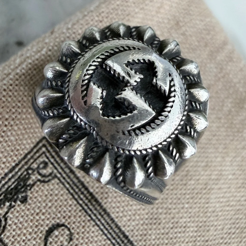 GUCCI AG925 Interlocking G GG Logo‎ Ster Silver Signet Ring Size IT 13/ US 6.75